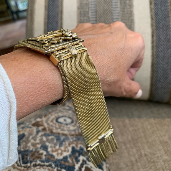 ✨WHITING & DAVIS Vintage Antique Floral Mesh Slide Gold Filled Bracelet - Picture 9 of 15